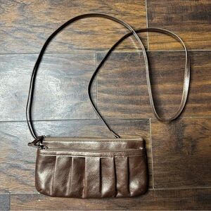 Danier Metallic Leather Pleated Crossbody Bag